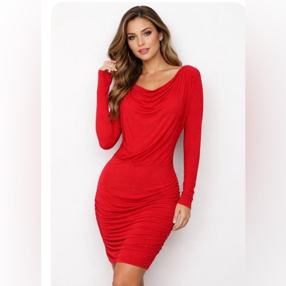 Athleta Solstice Cowl Waterfall Neck Ruched‎ Dress Women's Size small